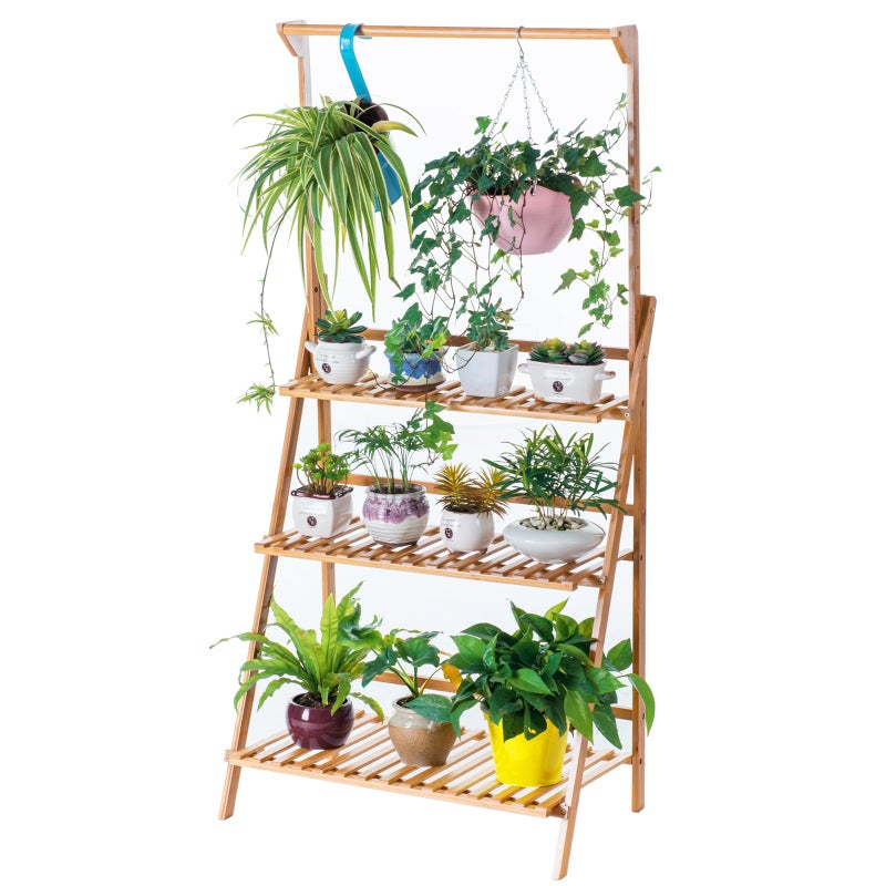 COPREE Bamboo 3-Tier Hanging Plant Stand Planter Shelves Flower Pot Organizer Rack Folding Display Shelving Plants Shelf Unit Holder - Image 1